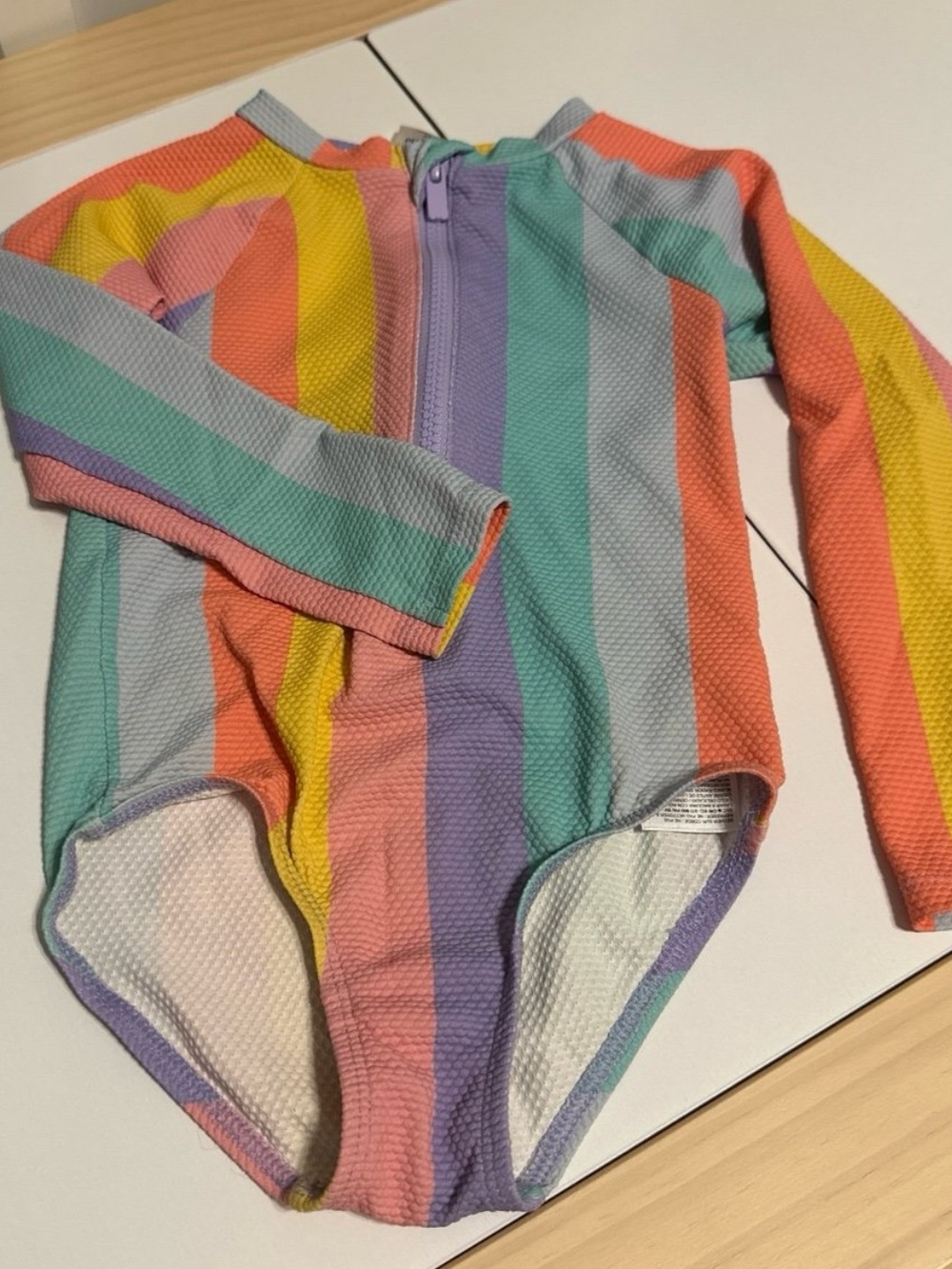 Old Navy Long Sleeve Rainbow Striped Girls Swimsuit 3t